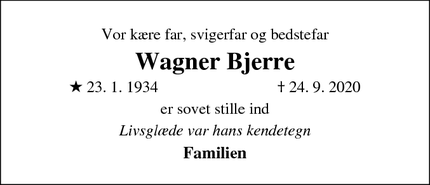 Dødsannoncen for Wagner Bjerre - Hillerød