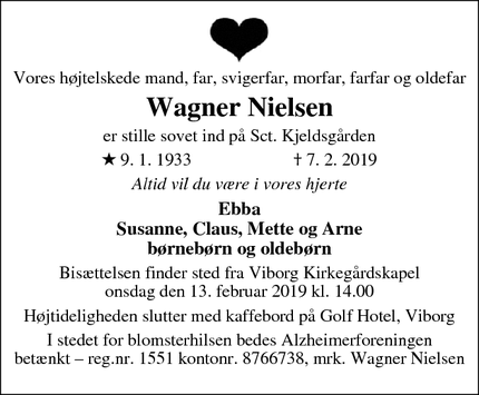 Dødsannoncen for Wagner Nielsen - Viborg