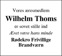 Dødsannoncen for Wilhelm Thoms - Rødekro