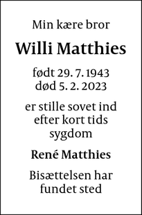 Dødsannoncen for Willi Matthies - Aarhus
