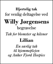Taksigelsen for Willy Jørgensens - Herning