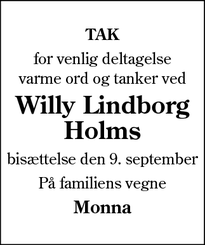 Taksigelsen for Willy Lindborg
Holms - Sønderborg