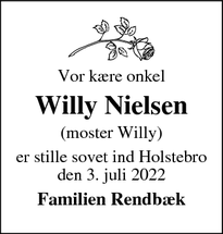 Dødsannoncen for Willy Nielsen - Aulum