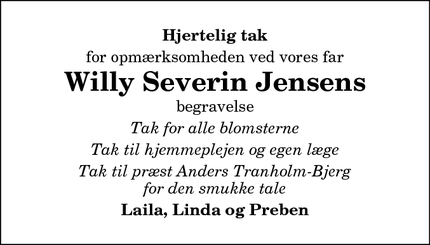 Taksigelsen for Willy Severin Jensens - Hobro