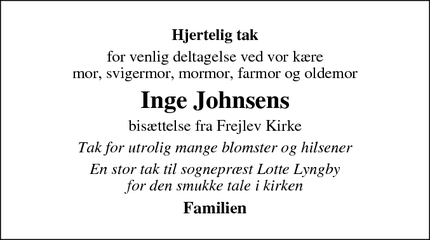Taksigelsen for Inge Johnsens - Frejlev