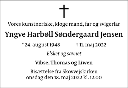 Dødsannoncen for Yngve Harbøll Søndergaard Jensen - Ballerup