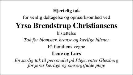 Taksigelsen for Yrsa Brendstrup Christiansen - Glesborg/Ryomgård