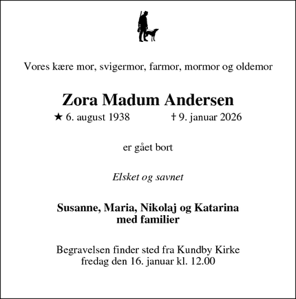 Dødsannoncen for Zora Madum Andersen - Gislinge